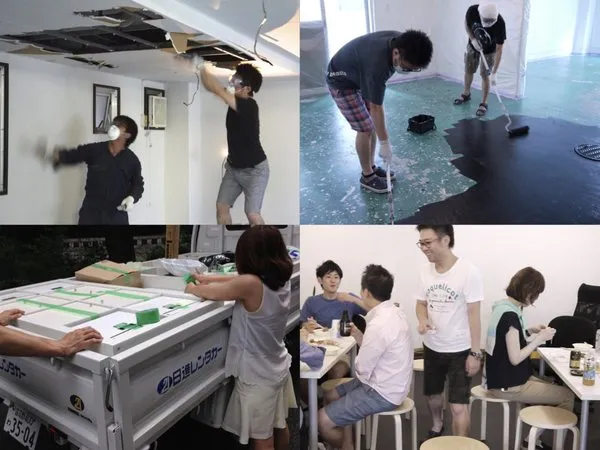 仲間とDIYで改装する様子