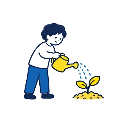 芽に水をやる小人
